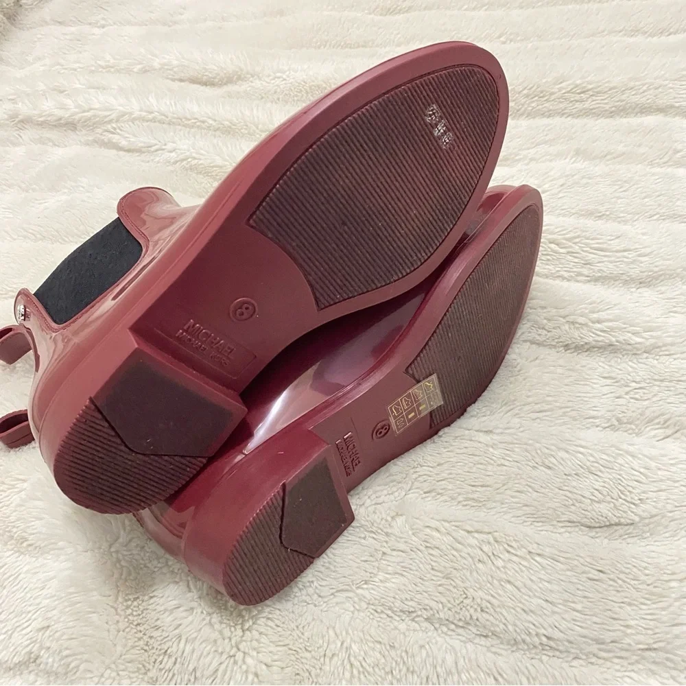 MICHAEL Michael Kors Charm Gore Glossy Red Rain Bootie Boots Size 8